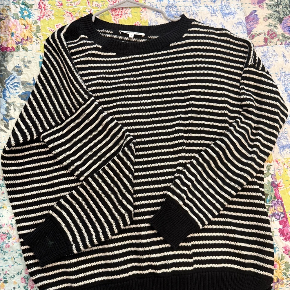 Emerson Fry Carolyn Organic Black and Cream Striped Crew Sweater